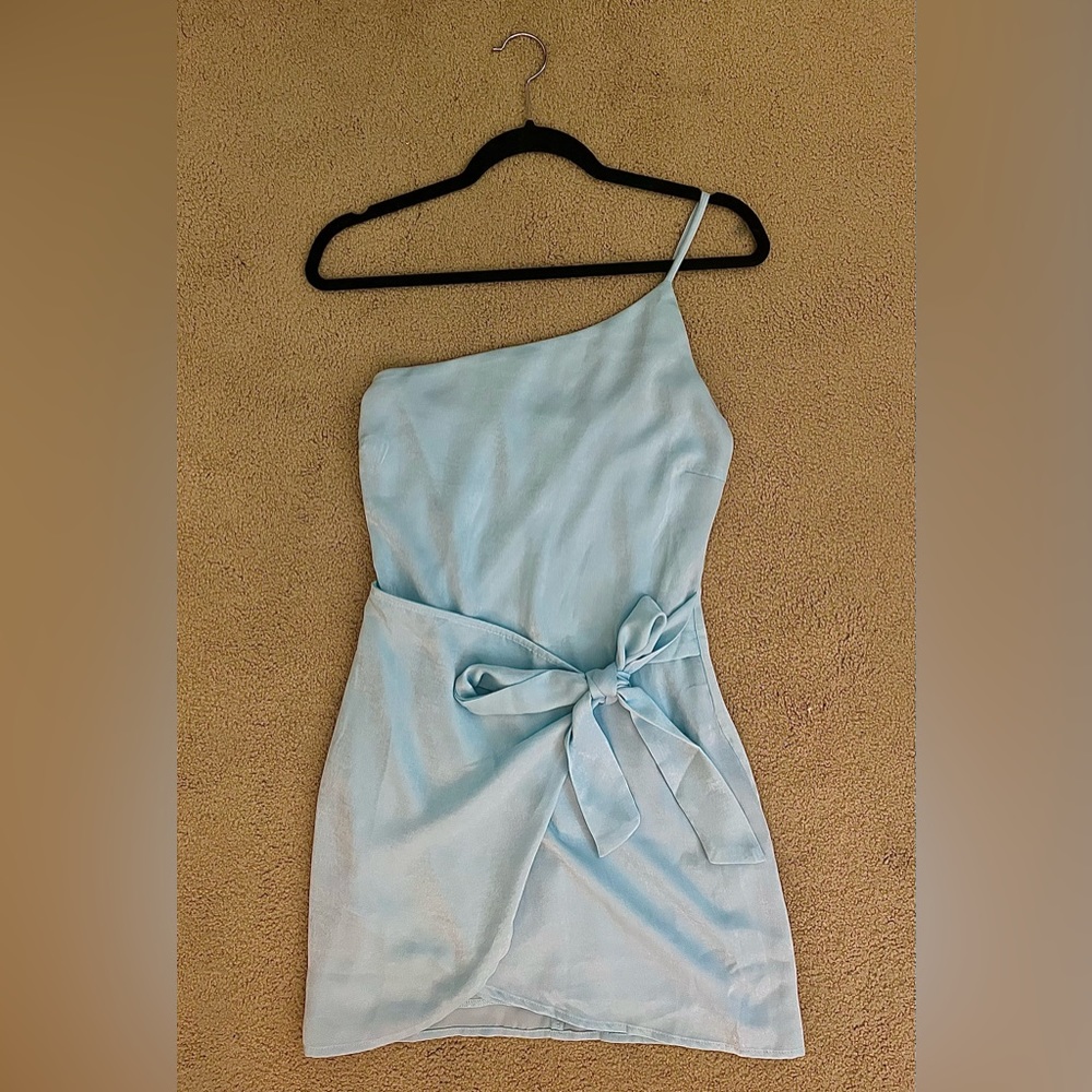 Lucy in the Sky Santorini Satin Wrap Dress in Dusty Blue | XS | - Picture 5 of 5